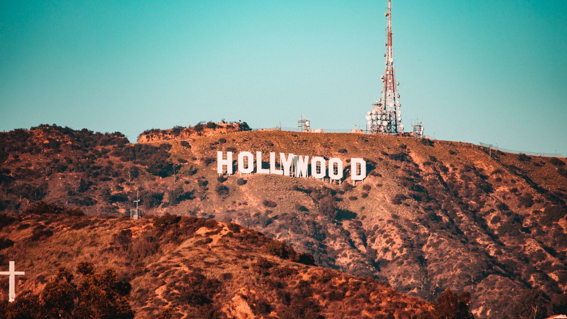 Hollywood sign on dry landscape 