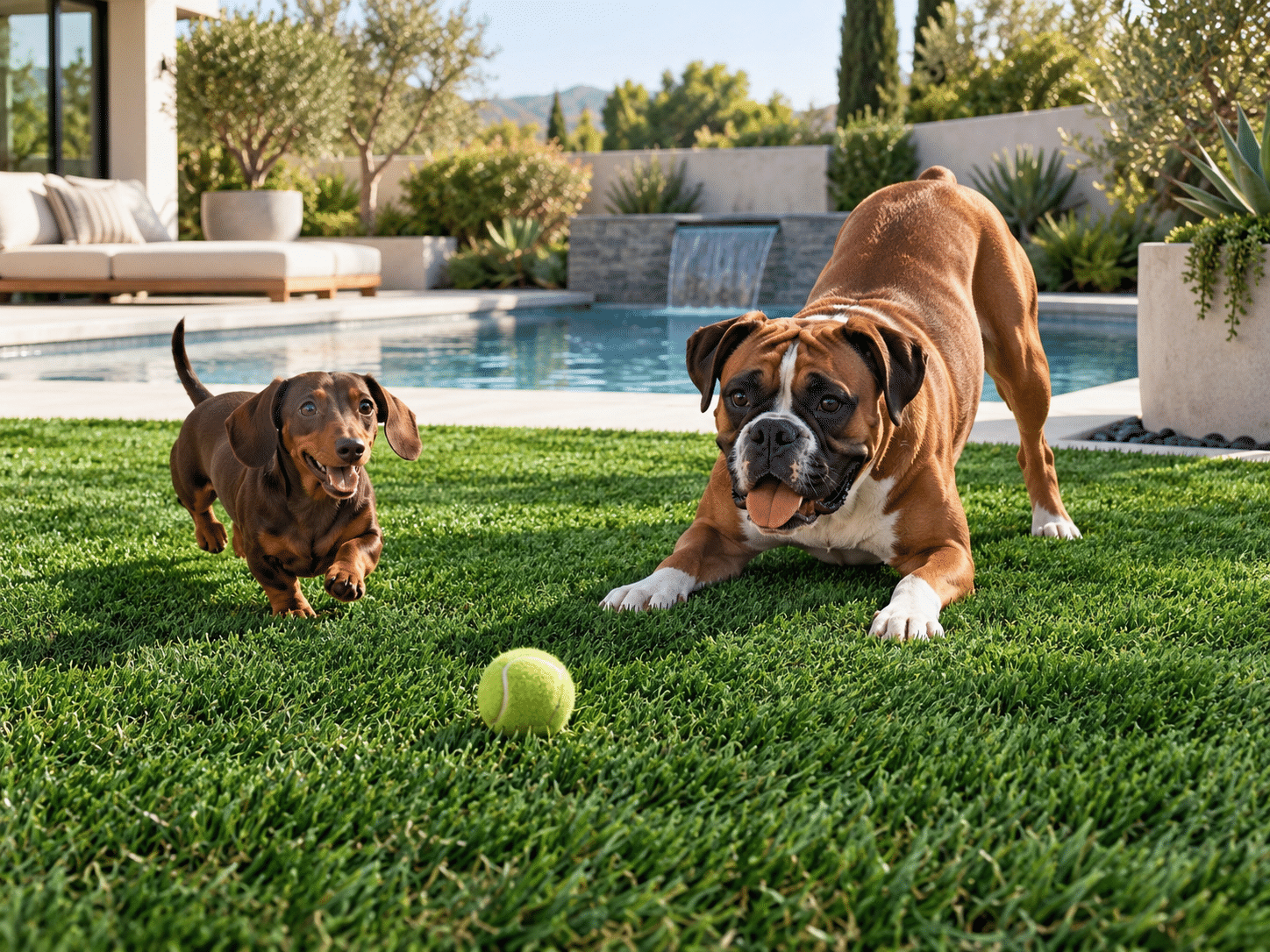 Dogs playing on K9 Serenity artificial turf